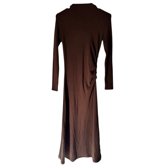 NWT OGL ProWarm Long Sleeve Mockneck Tucks Midi Dress Espresso Brown Size Small - Picture 3 of 7